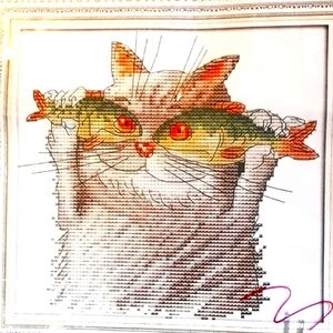 Embroidery by numbers Kit Crochet Art Crafts Embroidered Cat I love Fish Japan